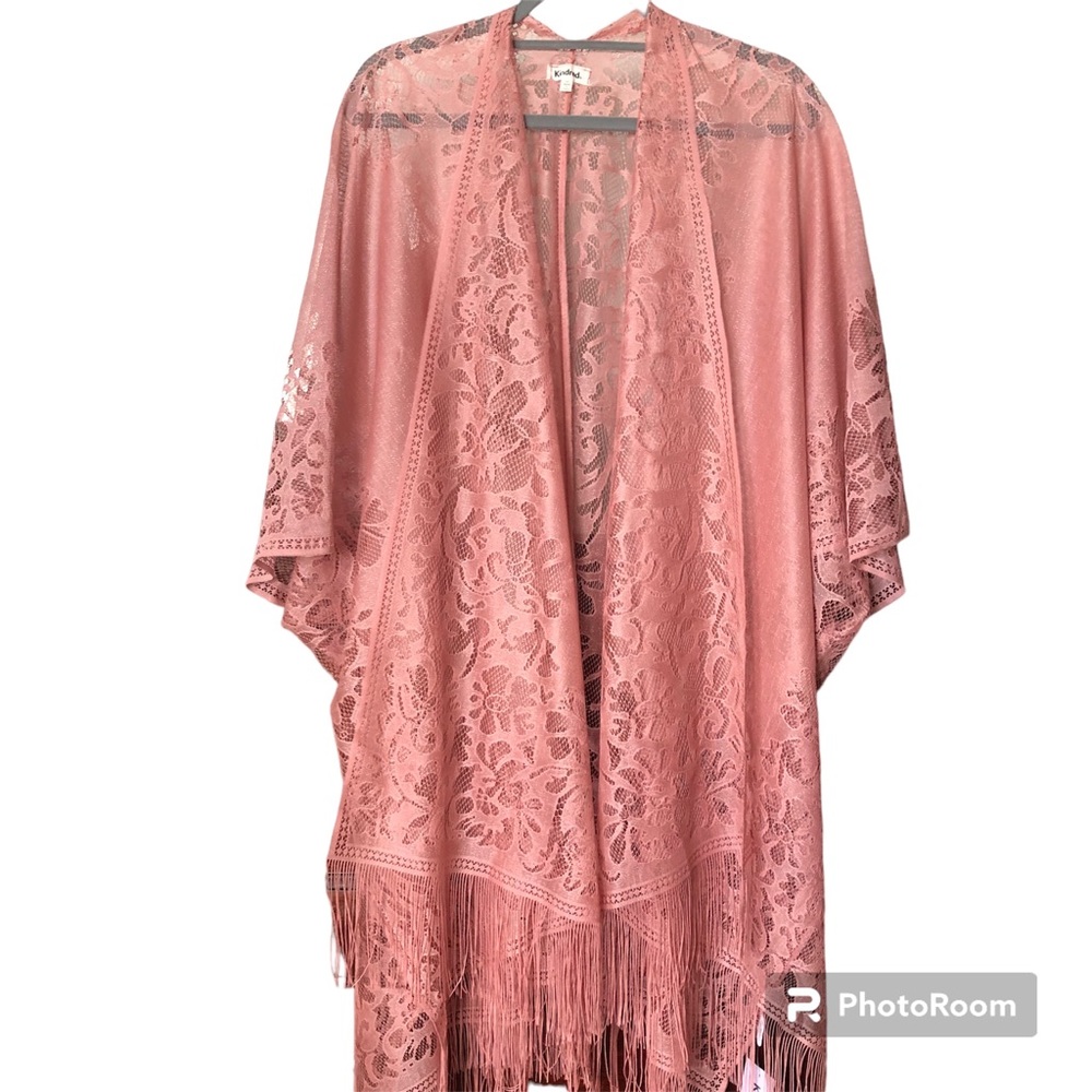 Anthropologie Kindred Lace Crochet Kimono Ruana Cardigan Caftan Cape Overpiece